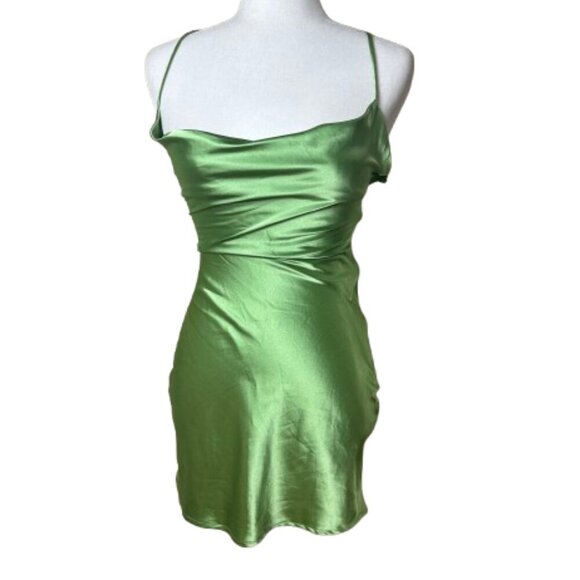 PRINCESS POLLY Lime Green Chartreuse Satin Strappy Mini Dress Size 2 - Picture 1 of 11